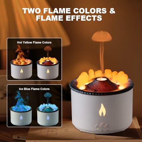 Diffuseur d'aromathérapie avec effets de flamme et deux couleurs de flamme.