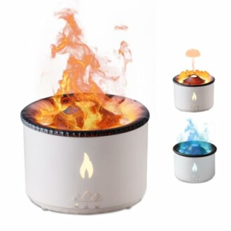 Humidificateur avec effet de flamme LED en trois couleurs.